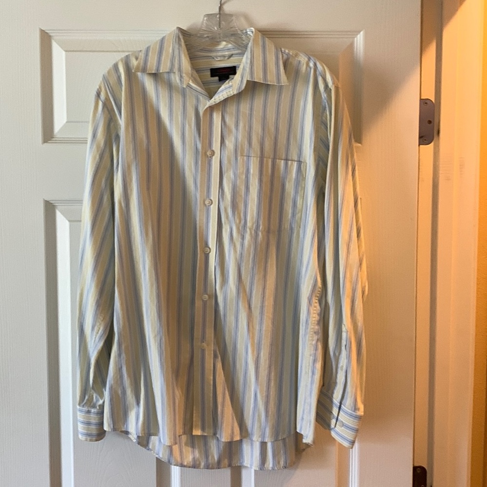 EUC yellow and blue stripe button down